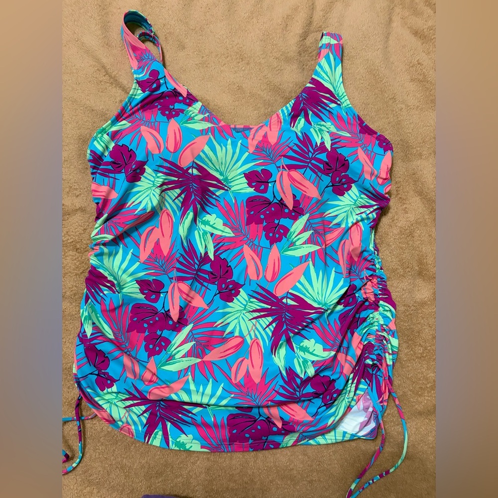 Lands' End Tropical Palm Underwire Tankini Top - Size 16 - NWOT